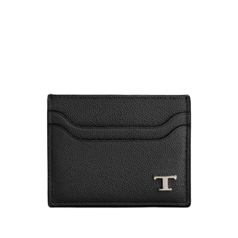 Tod's Men Grained Leather Cardholder With Metal T Timeless Logo